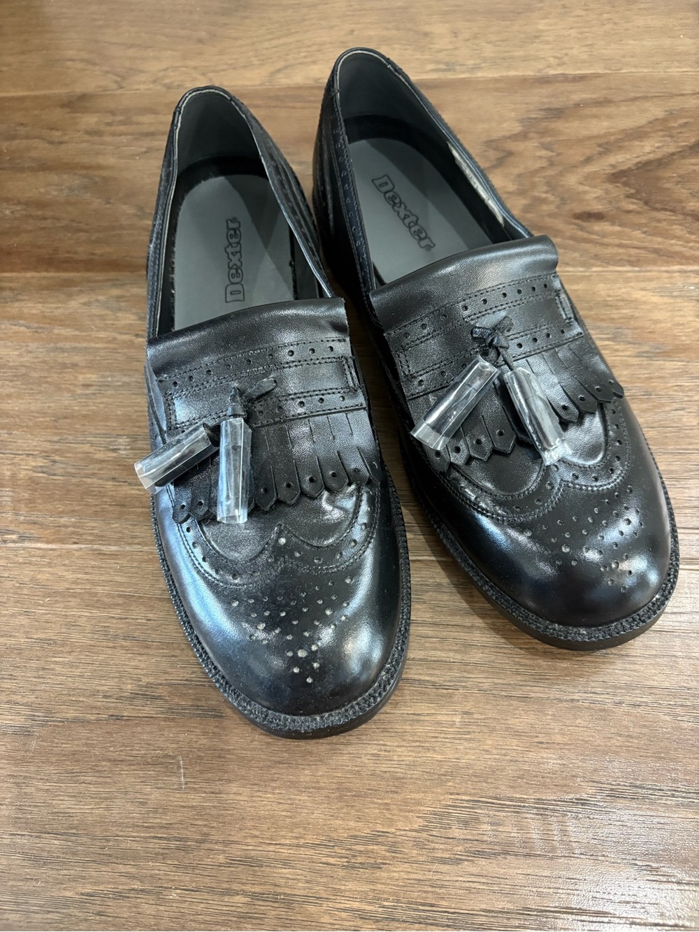Dexter Black Leather Tassel Kiltie Loafers with Brogue Detail